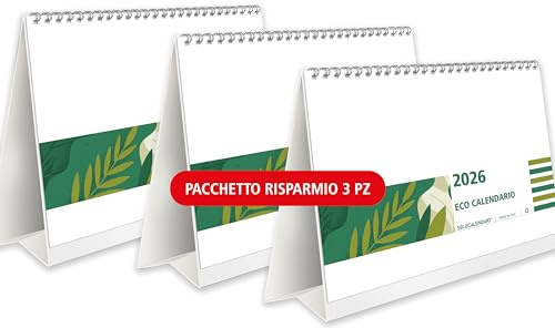 Calendario da Tavolo 2026 con Feste Settimane Lune e Santi con Numeri Grandi - Perfetto per casa e ufficio - Calendario ECOLOGICO Certificato FSC® Mix Credit - 3 PZ
