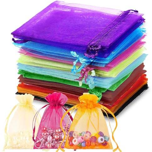TCASENER 100 Stück 10 * 15cm Bunt Organzasäckchen,Geschenkbeutel Organza, Schmuckbeutel, Hochzeit-Säckchen für Hochzeitsbevorzugung, Festivalparty