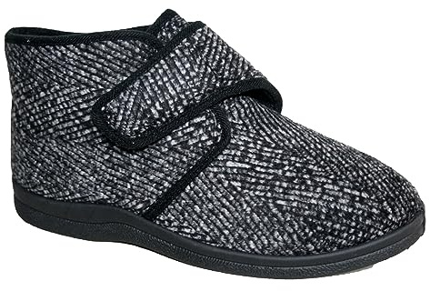 Mens Wide Fitting Diabetic ORTHAPEDIC Brushed Fleece Lined Touch Close Strap Easy Close Boot Slipper Sizes 7-12 (Bob Charcoal, 8 UK, UK Footwear Size System, Adult, Men, Numeric, Wide, 8)