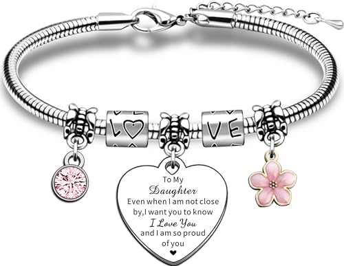 JMIMO Daughter Bracelet Charm Daughter Birthday Christmas Graduation Gifts from Dad Mum - 'I Love You' & 'I Am So Proud Of You Presents