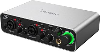 MAONO Audio Interface, USB Audio Mixer mit 60dB Vorverstärker, 24bit/192kHz mit Sound in Studioqualität für Aufnahme, Musikproduktion, Gitarre, Mac, PC, Smartphone (PS22) Grau