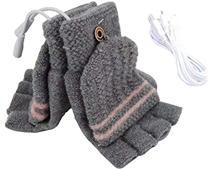 Zjyufy USB-uppvärmda handskar, elektriska uppvärmningshandskar hel- och halvfingervante, unisex vinter hand varma stickhandskar handvärmare för kvinnor och män