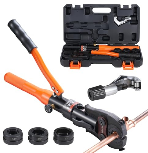VEVOR Herramienta de prensa hidráulica para prensado de tuberías de cobre, 1,27 cm, 1,9 cm, 2,5 cm, accesorios de tubo de cobre para espacios estrechos y accesorios en T