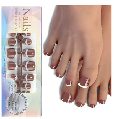 120PCS French Fake Toenails, Fully Pressed Toenails, Comfortable and Durable, Glossy and Sticky Toenails, Easy-to-use Professional Tools, Time-saving Beauty (#5, Short)