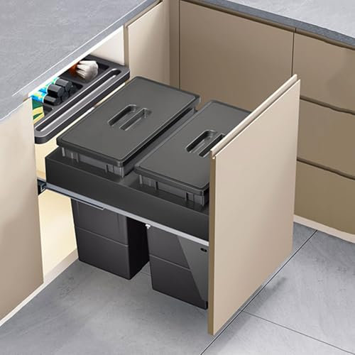 SanzIa Cubo de Basura Extraíble Doble Bajo Mueble Encimera/Fregadero, Cubo de Basura Comercial Gran Capacidad Clasificador de Residuos de Cocina con Tapas y Cubos Extraíbles(36x50x50cm)