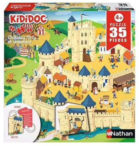 Nathan - Puzzle Recto-Verso pour Enfant de 35 pièces - Kididoc - Châteaux forts et Chevaliers - Dès 4 Ans - Puzzle de qualité supérieure - Encastrement Parfait - 12004181