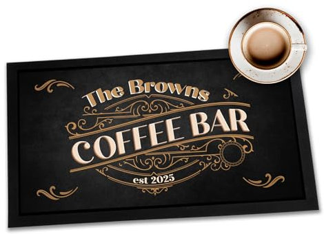 Personalised Coffee Bar Mat - Vintage gold Home Coffee station, Barista, tea coffee maker accessories