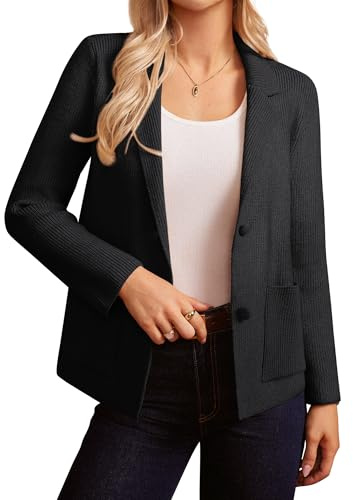 GRACE KARIN Blazer cardigan da donna elegante a maglia a maniche lunghe con colletto a risvolto e abbottonatura business, Nero , XL
