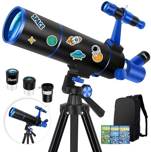 Hawkko Telescope for Adults & Kids Beginners, 80mm Aperture 500mm Telescopes for Adults Astronomy, (20X-150X) Portable Refractor Telescope Kit with Decorate Stickers, Backpack, Phone Adapter-BlackBlue