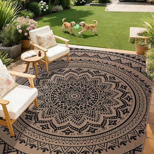 Homcomodar Outdoor Teppich Wetterfest 120x170cm Jute Teppich für Wohnzimmer Waschbarer Braun Sisal Teppich Balkon Küche Terrasse Garten Jute Aussehen