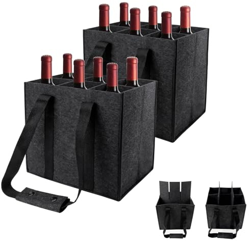 lompyeu Set di 2 Borse Portabottiglie con Manici,Borsa Porta Bottiglie Acqua,6 scomparti da 1,5 litri, pieghevole, resistente agli strappi, per bottiglie d'acqua, bottiglia di vino