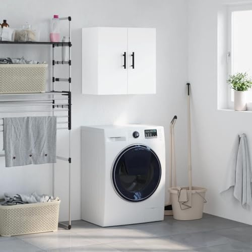 Nusvialune Armoire murale blanche en bois 60 x 31 x 60 cm avec espace de rangement pour salon, bureau, couloir, verrouillable avec serrure, armoire multifonction pour l'ordre et le rangement