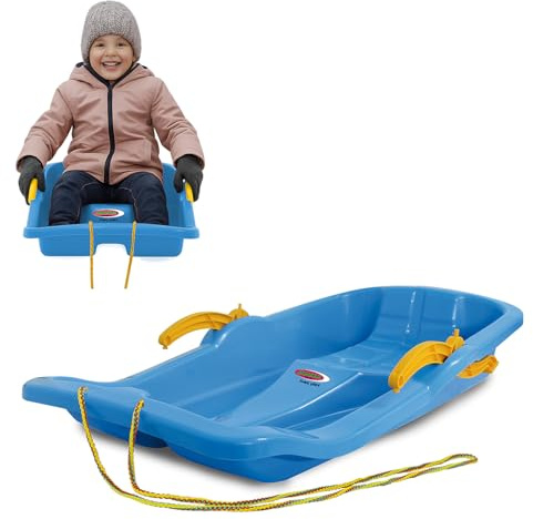 Jamara 460365 - Snow Play Bob Karol with Brake 80cm blue - Steering by pulling the respective handbrake, Rope, Aerodynamic construction, Durable