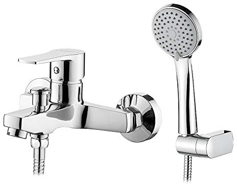 Ibergrif Star - Einhebel Badewannenarmatur Set, Wannenbatterie mit Duschkopf, Duschkopfhalter, und Brauseschlauch, Chrom