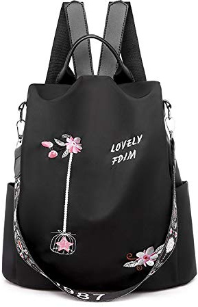 FANDARE Sac à Dos Femme Sac à bandoulière Filles Sac à Main Anti-vol Sacs d'école Dames Sacs d'épaule Scolaires Cartables pour Voyage Campus Collège Commuer Imperméable Polyester Noir