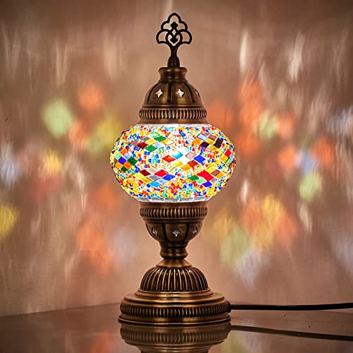 DEMMEX Handmade Colorful Mosaic Glass Table Desk Bedside Lamp Lampshade with Antique Brass Base, Small 11.8x5.5 in. (Middle East Rug)