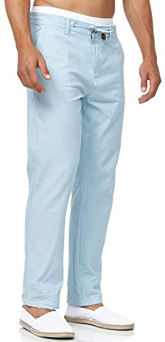 Indicode Herren Veneto Stoffhose aus Leinen & Baumwolle | Leinenhose Freizeithose Männer Blue Wave, 3XL