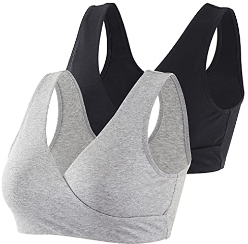 COLOMI Maternity Nursing Bra Wireless Cotton Breastfeeding Bra for Sleep (Black+Grey/2Pack, XL, x_l)