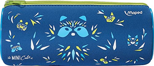 Maped - Trousse Ronde Mini Cute - Trousse Scolaire en Néoprène, Tissu Doux Anti-Déchirures - Trousse Bleu