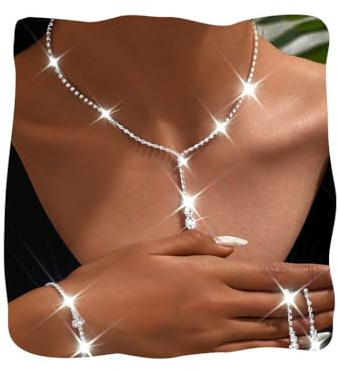 Ushiny Ensemble de bijoux de mariage en argent avec collier, boucles d'oreilles, bracelets et zircones cubiques pour demoiselle d'honneur (#XT-032)