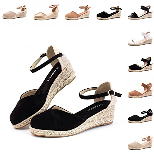 Hitmars Women's Wedge Sandals, Black, Size 6 UK