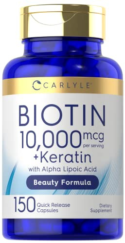 Carlyle Biotin 10000mcg | 150 Capsules | Beauty Formula with Keratin | Non-GMO, Gluten Free Supplement