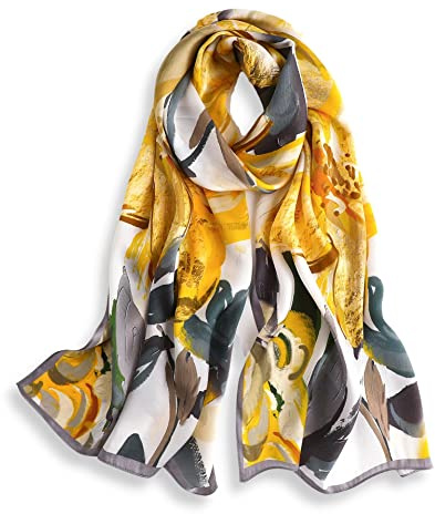 PoeticEHome Écharpe Longue en Soie de Mûrier 100% – Châle Foulard Femme | Emballage Cadeau (170x53cm)
