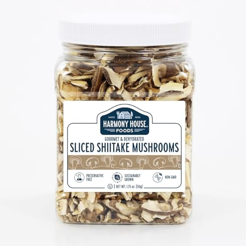 Harmony House Foods Dried Sliced Shiitake Mushrooms (1.75 oz, Quart Size Jar)