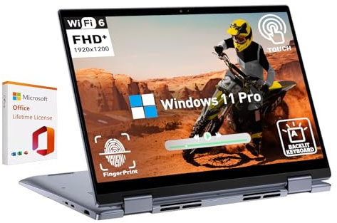 Dell Inspiron 14 2 in 1 Touchscreen Laptop, 14 Inch FHD+ Touch Screen Convertible, AMD Ryzen 5, 8GB RAM 512GB SSD, Windows 11 Pro, Lifetime Microsoft Office, Backlit Keyboard, Fingerprint Reader, HDMI