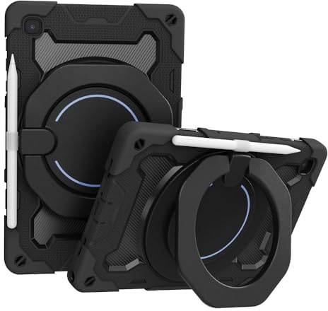 JZ Handheld Rotating Ring Bracket Armour Silicone Ständer Fall für Samsung Galaxy Tab A7 10.4 inch (2022/2020) T509/T503/T500/T505/T507 Tablet - [Schultergurt][Winkeleinstellung] - Black