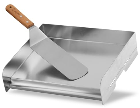 BBQ-Toro Plaque de cuisson en acier inoxydable avec spatule pour barbecue - 32 x 28 cm - Set de plancha pour barbecue, plancha et spatule - Rectangulaire, universelle et massive - Plaque de cuisson