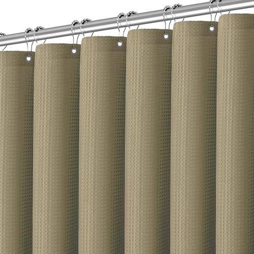 Extra långa duschgardiner 243 cm brungrått våffelduschdraperi för badrum, slitstarkt 256 GSM modernt duschdraperi, maskintvättbart, vattenresistent med 12 metallkrokar, 183 cm B x 244 cm H