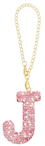 PATIKIL Inledande bokstavsberlock, bokstav J berlock med rosa strass dekorativa alfabet nyckelringar hängen för strandväska gör-det-själv hantverk, rosa, 54x31mm/2.16x1.24 inch