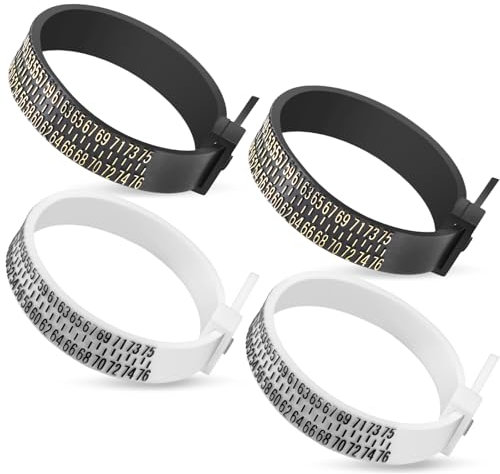 JJUNW 4 Stück Ringgrößenmesser, Ringgröße Messen Europa Größe 41–76 Ringmaßband, Ring Größe Fingerumfang Ermitteln Bestimmen Ringmesser Measuring Größenstandard EU (Schwarz, Weiß)