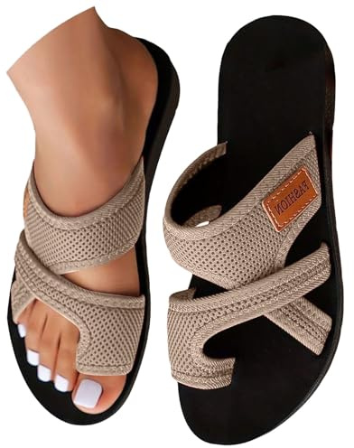 Sandali ortopedici da donna, per alluce valgo, estivi, piatti, in rete, leggeri, comodi, Big Toe, eleganti e larghi, per il tempo libero, cachi, 40