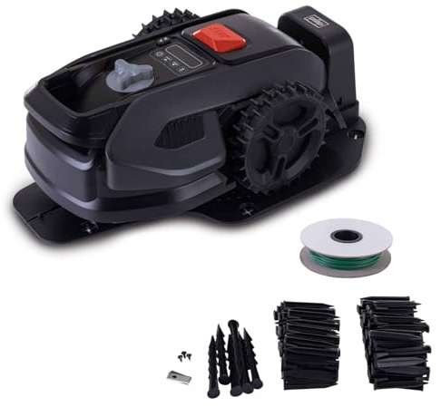 Scheppach Black Edition Rasenmähroboter RRMA300 bruschless | Rasenfläche 300 m² | Schnittbreite 160 mm | Schnitthöhe 20 – 50 mm | Steigungen bis zu 25% | Geräuscharm | inkl. Zubehör