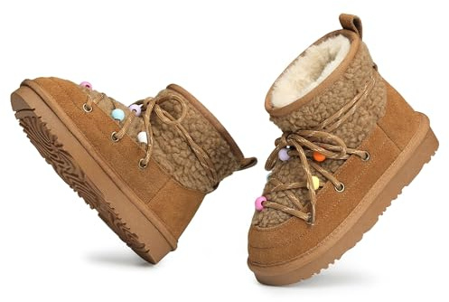 Stelle Winter Boots for Girls Kids Snow Warm Faux Fur Cute Boots for Toddler/Little/Big Kid（Chestnut,13ML