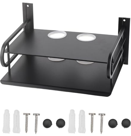 Estantería flotante de pared para TV Box Router Cable Caja DVD Resistente para Dormitorio Sala de estar Espacio Aluminio Negro Doble Capa