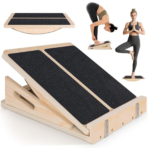 2-i-1 snedbräda i trä, justerbar halkfri stretchbräda för vaden, professionell snedbräda för vadstretchning, stretchbräda, vad stretch bärbar bräda för fitness, hem, gym, utomhusträning