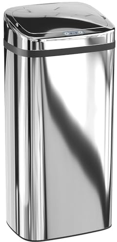 HOMCOM Cestino Spazzatura da 40L con Sensore, Pattumiera Intelligente con Apertura e Chiusura Automatica, Bidone per Rifiuti in Acciaio, 33x25x70 cm, Argento