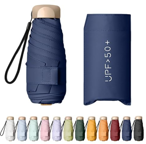 Enreluya Parapluie Pliant Compact, Parapluie de Voyage Mini Pliable, Capsule UV Portable, Protection UV 50+ contre Soleil & Pluie, Parasol Portatif pour Transport Hommes, Femmes