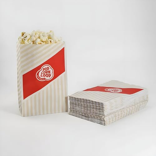 Popcornloop 50 er Popcorntüten Popcorn Box Tüten Candy Bar Tüte Hochzeit Papier Süßigkeiten Boxen für Party Papier Behälter Rot Weiß Gestreift Snackbox Geschenk Kinder (Rot 50 Stück)