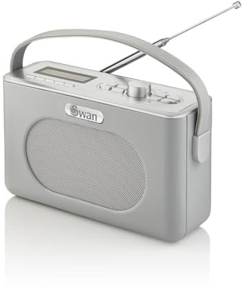 Swan SRA43010GRN Retro DAB Bluetooth Radio, LCD Display with Blue Backlight, 20 Pre Set Stations, Grey