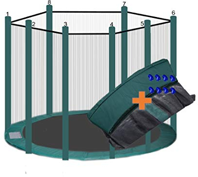 walexo Trampolin Randabdeckung + Sicherheitsnetz für 8 Stangensysteme (427 cm Ø, Grün/Grün)