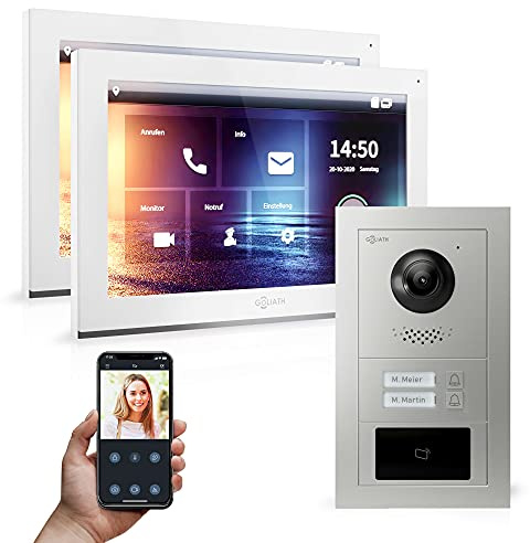 Goliath Hybrid | IP | Full-HD Video Türsprechanlage | App | 1-Fam | 2 x Full-Touchscreen 10 | Aluminium Unterputz Türstation | + RFID | 180° Ultra-Weitwinkel | AV-IPS-532