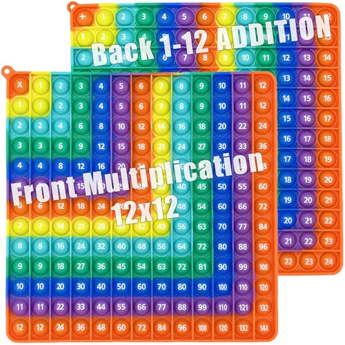 PETBSNVB Multiplication 12x12, Addition 1-12, Math Fidget Popper, Learn Multiplication, Addition with Pop Fidget Toy, Learning Tools for Students and Children, Bubble Sensory Rainbow (Rainbow-Red)