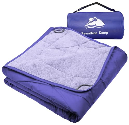 KawaGebo Kamp Large Outdoor Waterproof Blanket Extra Thick Fleece Stadium Blanket for Camping, Car, Pet, Picnics - Windproof, Wearable, Machine Washable 80 x 58 (Blue Purple)