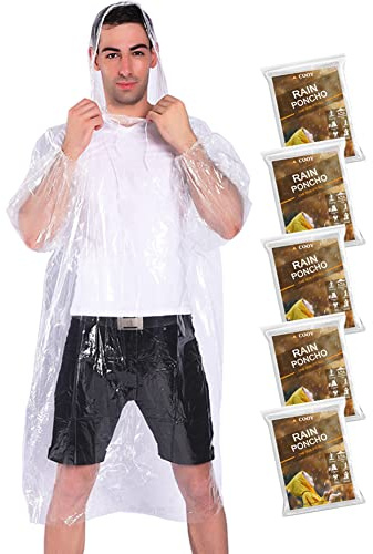 COOY Disposable Rain Ponchos for Adults (5 Pack), Family Pack for Travel