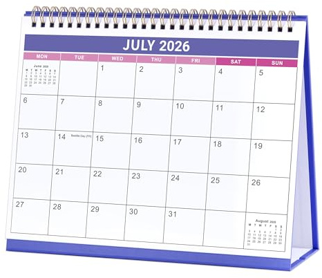 2026-2027 Calendar - 18 Month Desk Calendar 26-27 Runs from July 2026 to December 2027, Starts on Monday, Minimalist design for School, Home or Office, 25.3 x 20.5 x 7.8 cm - Purple