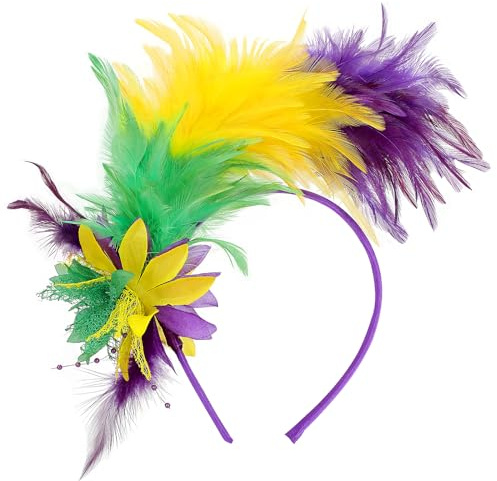 MWOOT Cerchietto Piume, 1920 Fascino Piumato, Giallo Verde Viola Copricapo Piume per Donna, Fiore Artificiale Accessori per capelli per Cocktail Nozze Festa del Tè Decorazione